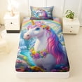 thumbnail image 3 of Metsweet Magical Floral Unicorn Twin Sheets 3pcs, Kawaii Rainbow Rabbit Bedding,1 Fitted Sheet, 1 Flat Sheet and 1 Pillowcase, 3 of 5