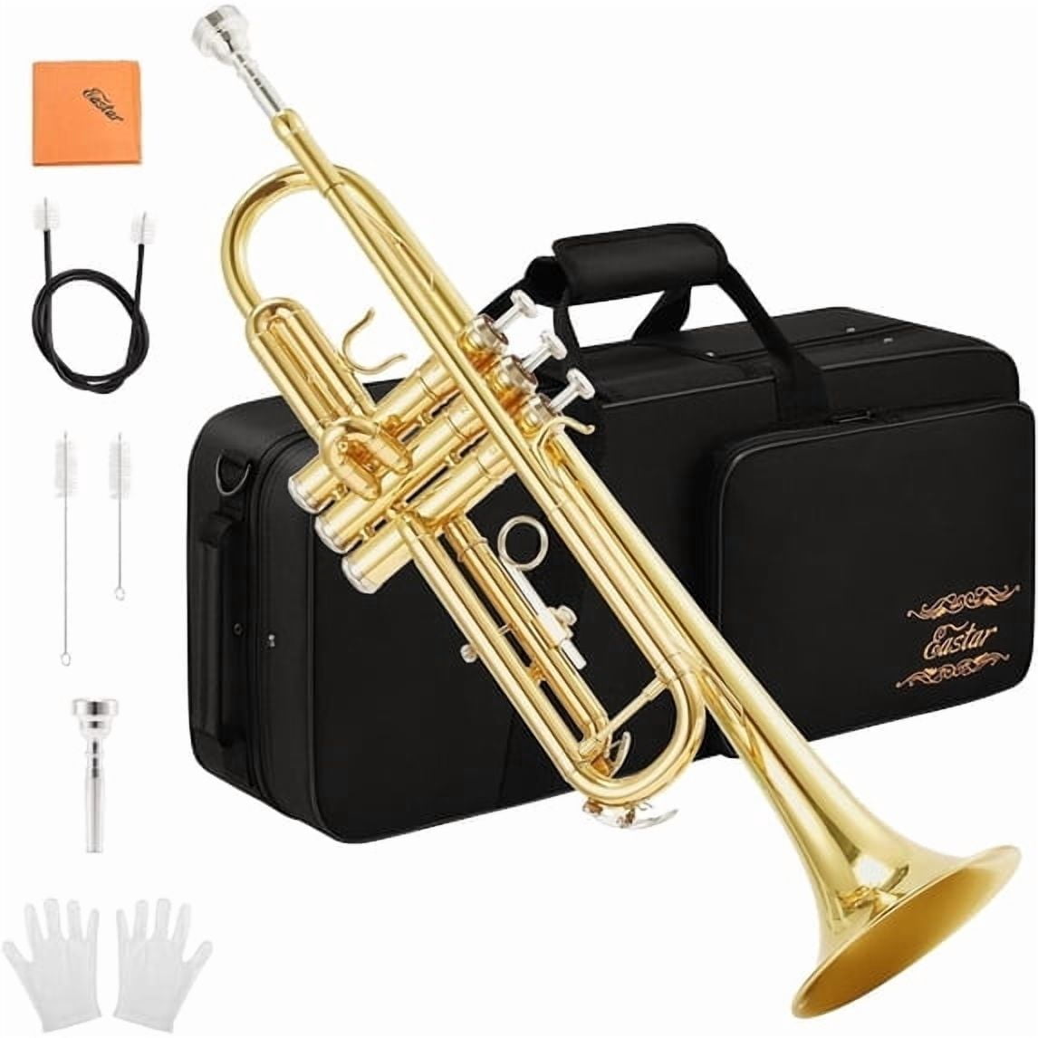TRUMPET Amazon.com: ハードケース付き 金色 本体 Trumpet Bb Bb CASE HARD FREE WITH LOOK GOLD BRASS PITCH 管楽器・吹奏楽器
