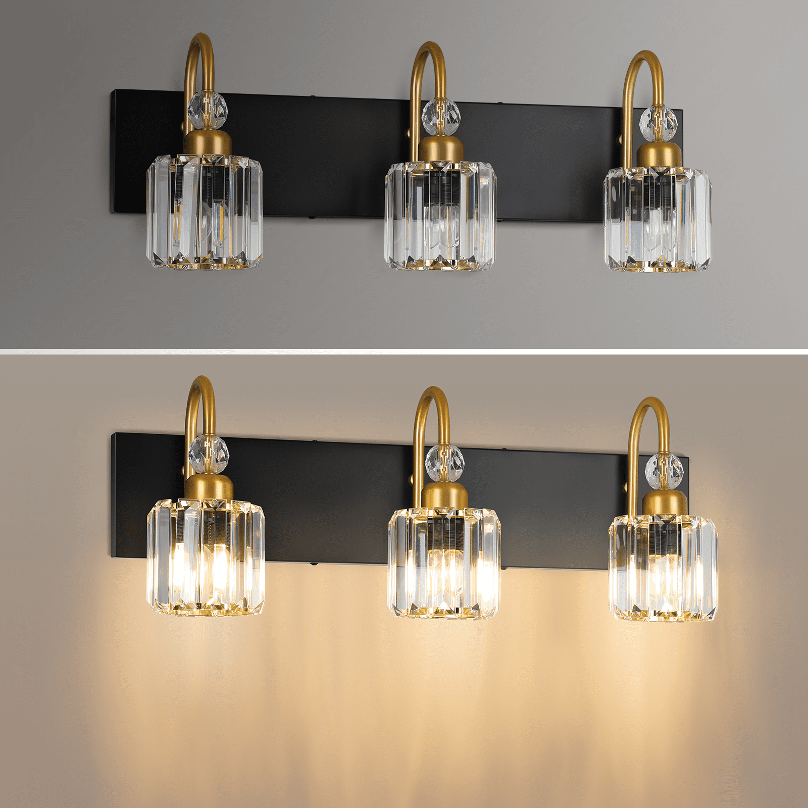 Bathroom Light Fixtures, 3 Light Modern Vanity Lights with Clear Crystal Shades, Wall Lamp for Mirror, 3 Bulbs Include