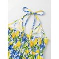 thumbnail image 3 of Multicolor Lemon Print Halter Tie Backless Maxi Dress With Smocked Waist A-Line Sundress, 3 of 7
