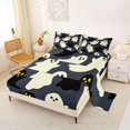 thumbnail image 2 of Feelyou Cartoon Ghost Bed Sheets, Spooky Skull Full Size Sheets, Dark Gray Cream, 4pcs, 1 Flat Sheet, 1 Fitted Sheet and 2 Pillowcases, 2 of 5
