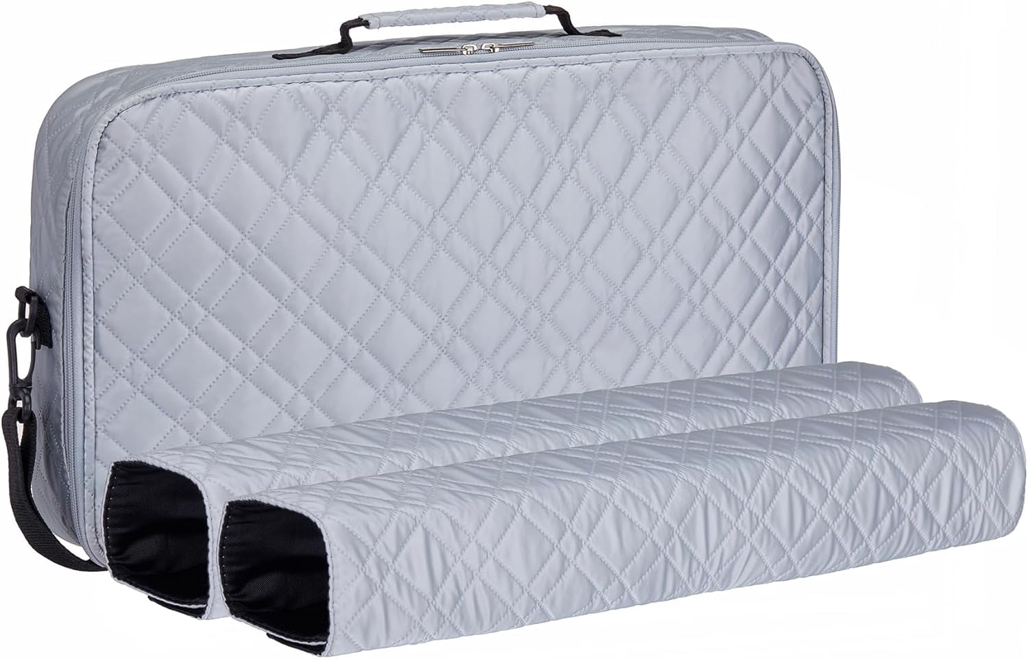 American Mahjong Set “Silver - Quilted PU Leather Carrying Bag with Shoulder Strap & Handles, All-in-One Tile Racks with Pushers, 166 Engraved Tiles, Dice, Bettor, Extra Tiles & Instructions