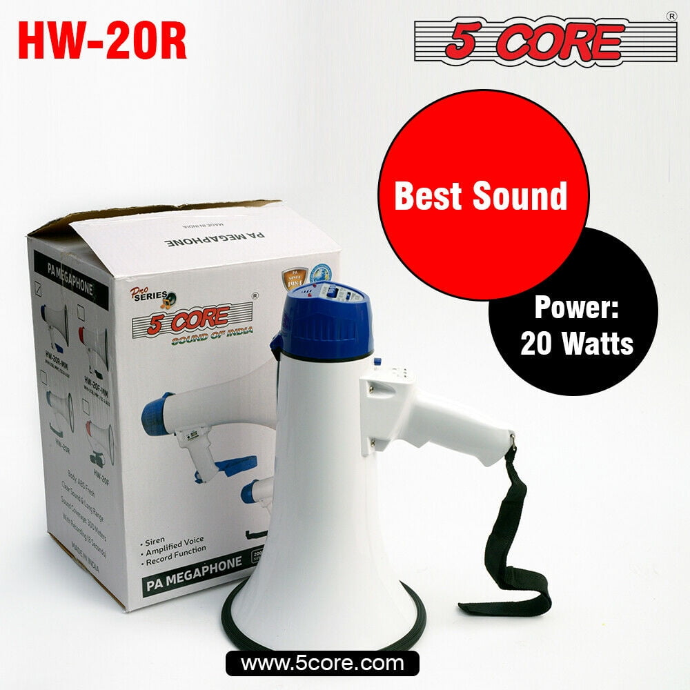 5 Core 50W Megaphone Handheld Bullhorn Cheer Loudspeaker Bull Horn Speaker  Megaphono Siren Sling Strap Portable with Recording Feature 66SF 