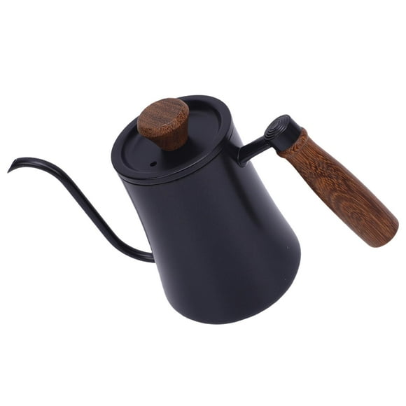 Bouilloire à Café Manuelle 600ML en Acier Inoxydable 304 Bec Long Étroit avec Échelle Poignée Isolée pour Maison Camping Noir, Blanc