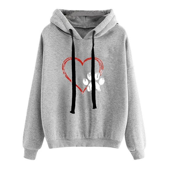 DDAPJ pyju Cute Heart Print Hooded Sweatshirt for Women 2023 Trendy,Womens Dog Paw Print Hoodie Loose Casual Drawstring Pullover Hoodies Gift for Pet Lover
