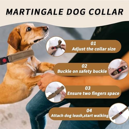 No Pull Martingale Dog Collar for Large Medium Small Dogs, Heavy Duty Nylon Reflective Adjustable Anti Pull Slip Collar with Buckle for Training Walking S Khaki