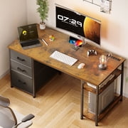 51 Inch Computer Desk with File Drawers & USB Power Outlets- Reversible Home Office Desk with Storage Shelves, Work from Home, Writing Table for Bedroom, Vintage