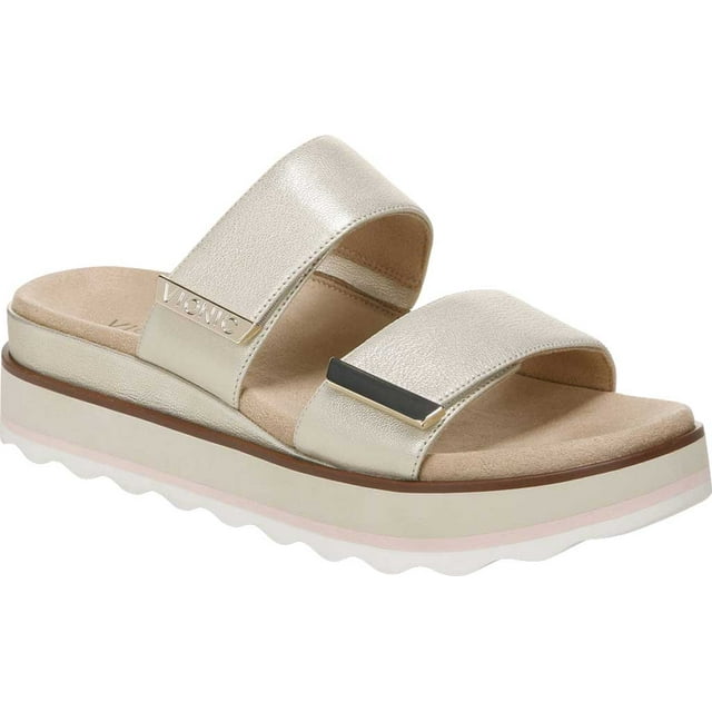 Women's Vionic Brandie Platform Wedge Slide Silver Metallic Leather