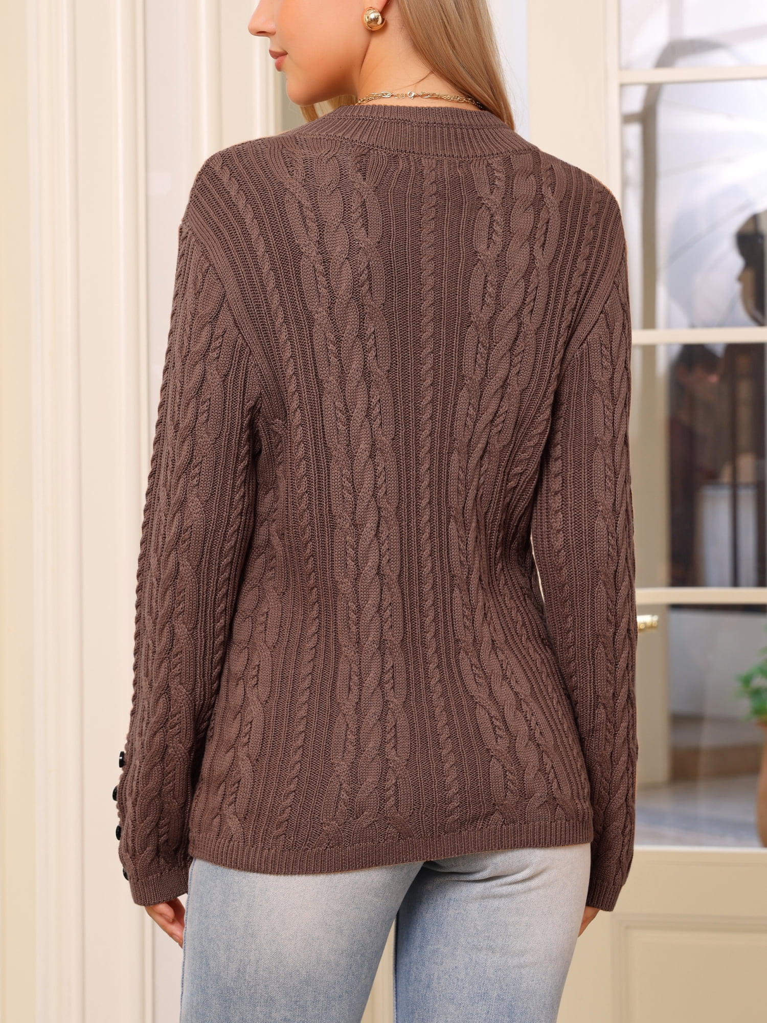 DARING DIVA Women's Cable Knit Open Front Button Up Cardigan Sweaters S Brown