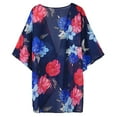 thumbnail image 6 of Rovga Women'S Swimwear Cover Ups Short Sleeve Ladies Fashion Floral Print Chiffon Cardigan Loose Beach Wear Cover Up Blouse Top S Dark Blue, 6 of 6