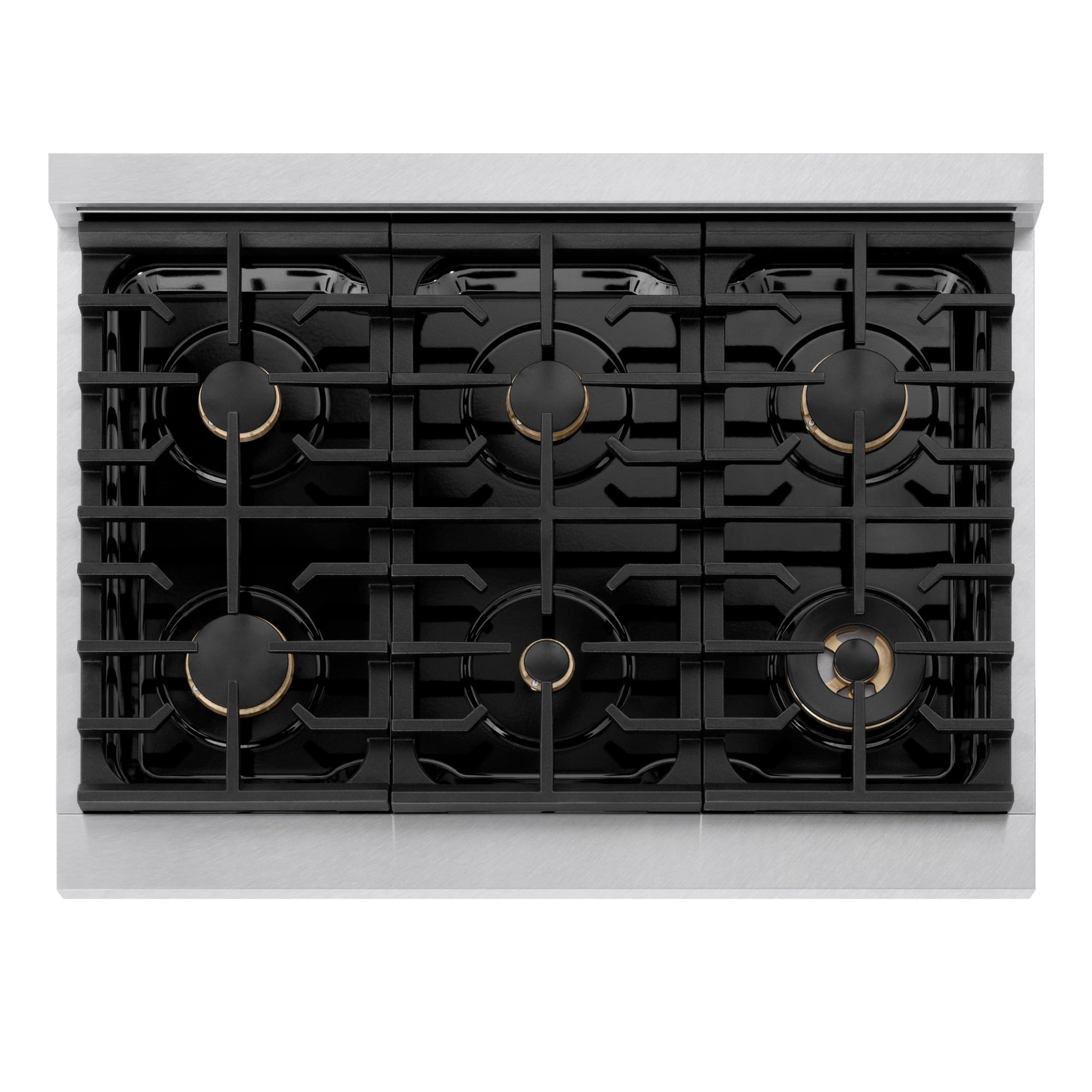 ZLINE Autograph 36" 5.2 cu. ft. Paramount Dual Fuel Range with 6 Burners in DuraSnowÂ® Stainless Steel with Champagne Bronze Accents, SDRSZ-36-CB
