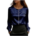 thumbnail image 2 of Women's Solid Color Casual V-Neck Long Sleeve Top for Summer, 2 of 5