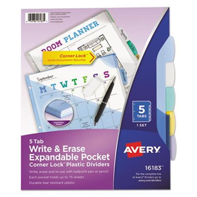 Avery-Dennison 16183 Write-On Big Tab Plastic Dividers, 5-Tab - Letter