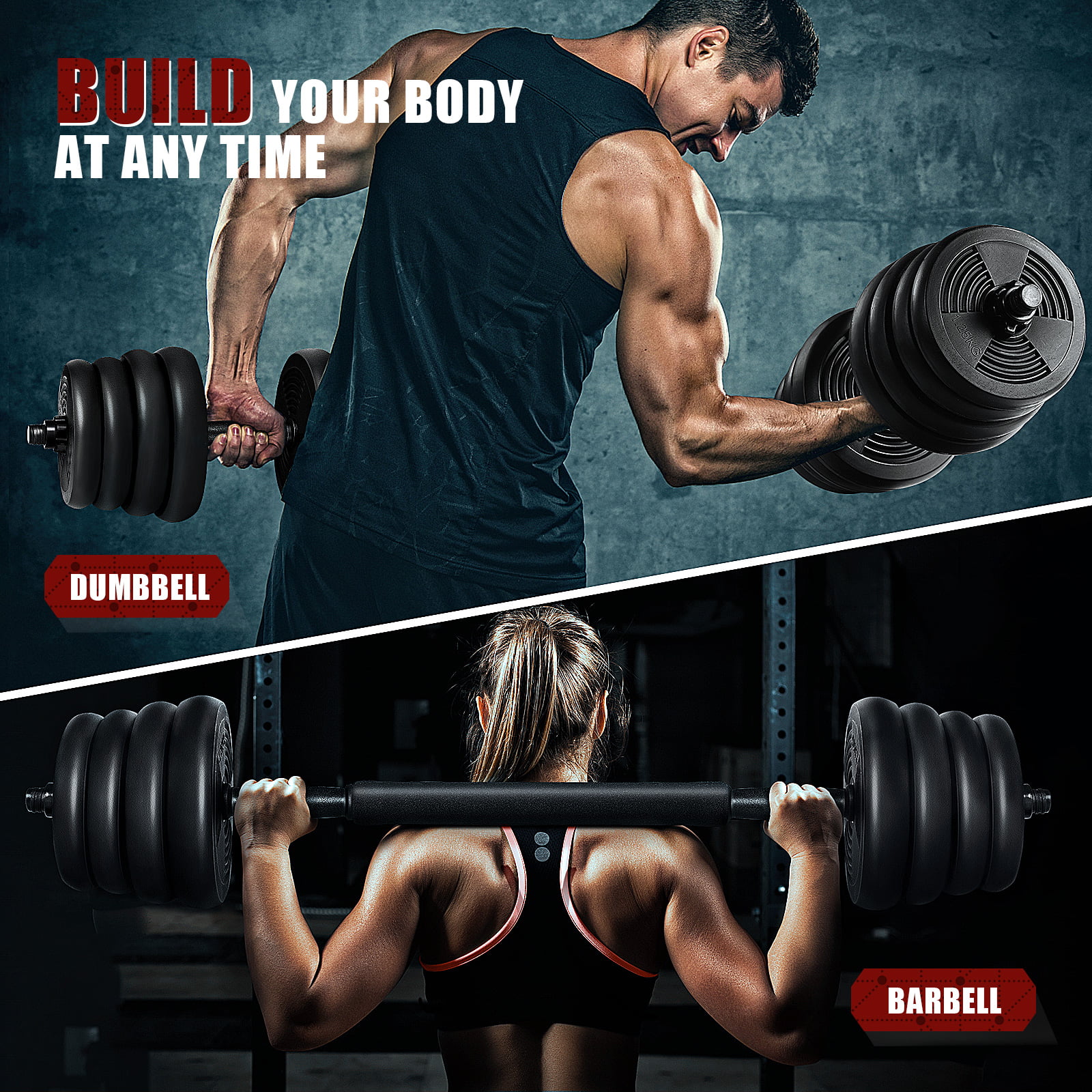 66lbs Barbell & Dumbbell Set Pair Gym Body Building Free Weights Plates US 