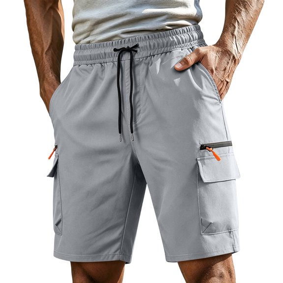 CCRFTGI Men's Casual Cargo Shorts with Drawstring Waist and Pockets Summer Outdoor Shorts Comfort Hiking Shorts Light Gray L