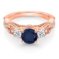 thumbnail image 2 of Gem Stone King 18K Rose Gold Plated Silver Blue Sapphire White Topaz and White Moissanite Engagement Ring for Women (1.65 Cttw, Gemstone September Birthstone, Round 6MM and 3MM, Size 9), 2 of 4