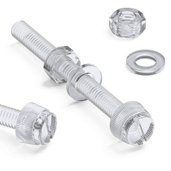 60x Transparent Clear Plastic Acrylic Thumbscrews, slotted knurled M6 x 60mm, (15/64 x 2 23/64 in), nuts, bolts, washers