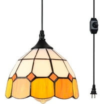 Tiffany Style Pendant Light, Plug in Dimmable Swag Lamp with 16.4 Ft Cord, Vintage Mini Hanging Fixture for Dining Room, Bedroom