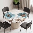 thumbnail image 2 of Spring Floral Vintage Round Fitted Tablecloth with Elastic Edge, Waterproof Table Cloth Table Cover for 55"-60" Tables, Retro Teal Tulips Botanical Summer Tablecloths for Dining Picnic Indoor Outdoor, 2 of 9