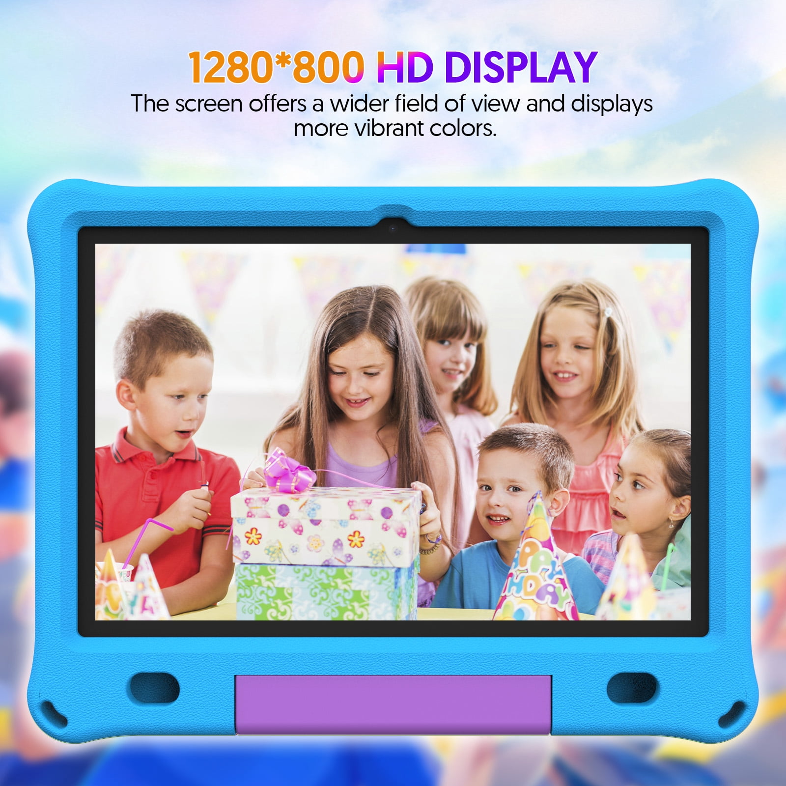 10inch Kids Tablet Android 15,1280x800 HD Ips Display Tablet with Eva Case,12GB (3g+9g) RAM+64GB Rom,Quad-Core, Wi-Fi6,6000mAh,Parental Control App Google Certified -Blue