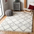 thumbnail image 3 of SAFAVIEH Moroccan Tassel Shag Comhgham Geometric Area Rug, Ivory/Light Grey, 5'3" x 7'6", 3 of 8