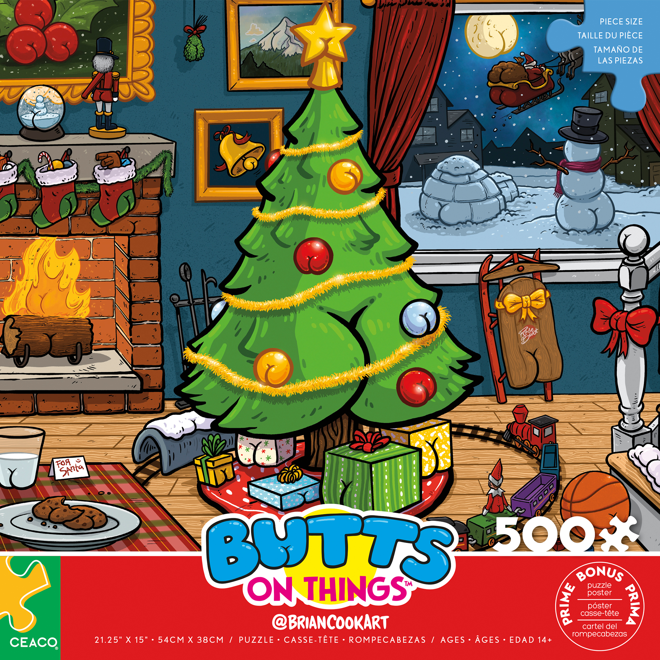 Ceaco Brian Cook Butts on Things Christmas 500-PC Interlocking Jigsaw Puzzle for Adults Ages 14+