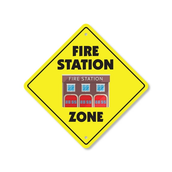Fire Station Plastic Crossing Sign - 12 Inch X 12 Inch Xing Sign Gift Emergency Safety Hero Firefighter Truck Ladder Decor Brave Rescue Station