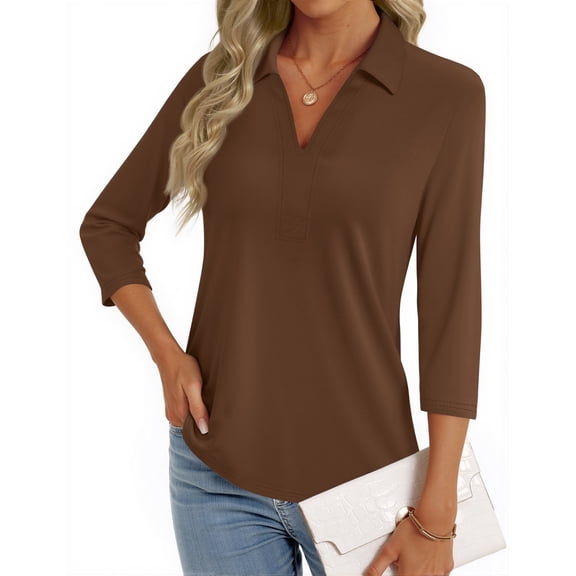 Fantaslook Womens Polo Shirts Business Casual 3/4 Sleeve Tops V Neck Dressy Work Blouses Office Clothes