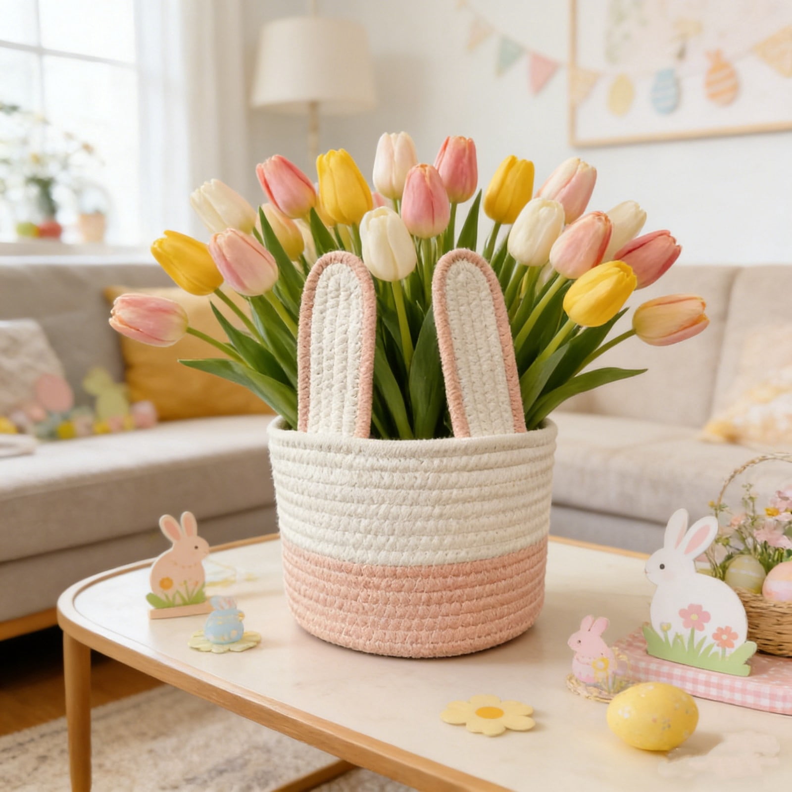 Lunxisen 3 Pcs Easter Storage Basket Organizer For Home Decor, Gift Basket With Handle, Foldable Fabric Bin For Holiday Decorations And Seasonal Storage