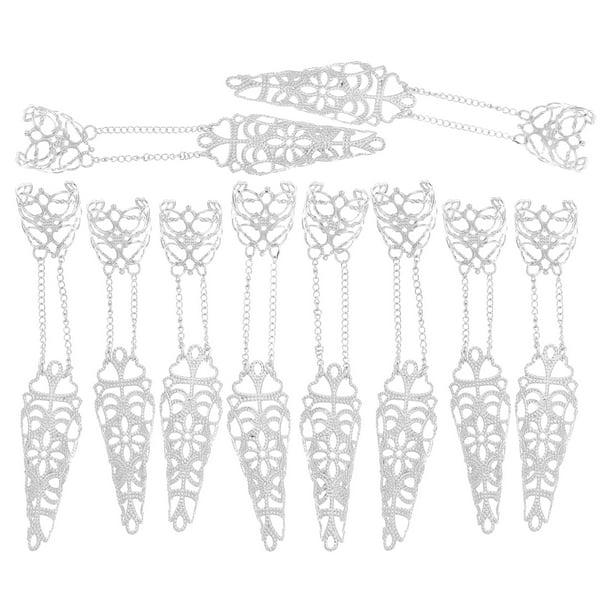 10 anillos góticos con forma de garra para dedos - Anillo de Halloween con cadena, joyería vintage hueca para mano para mujer, cosplay.