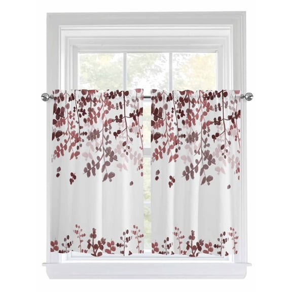Leaves Bathroom Window Curtain, Pink Brown Summer Botanical Light Filtering Coffee Kitchen Curtains, Bedroom Living Room Curtains 2 Panel 84"x54"