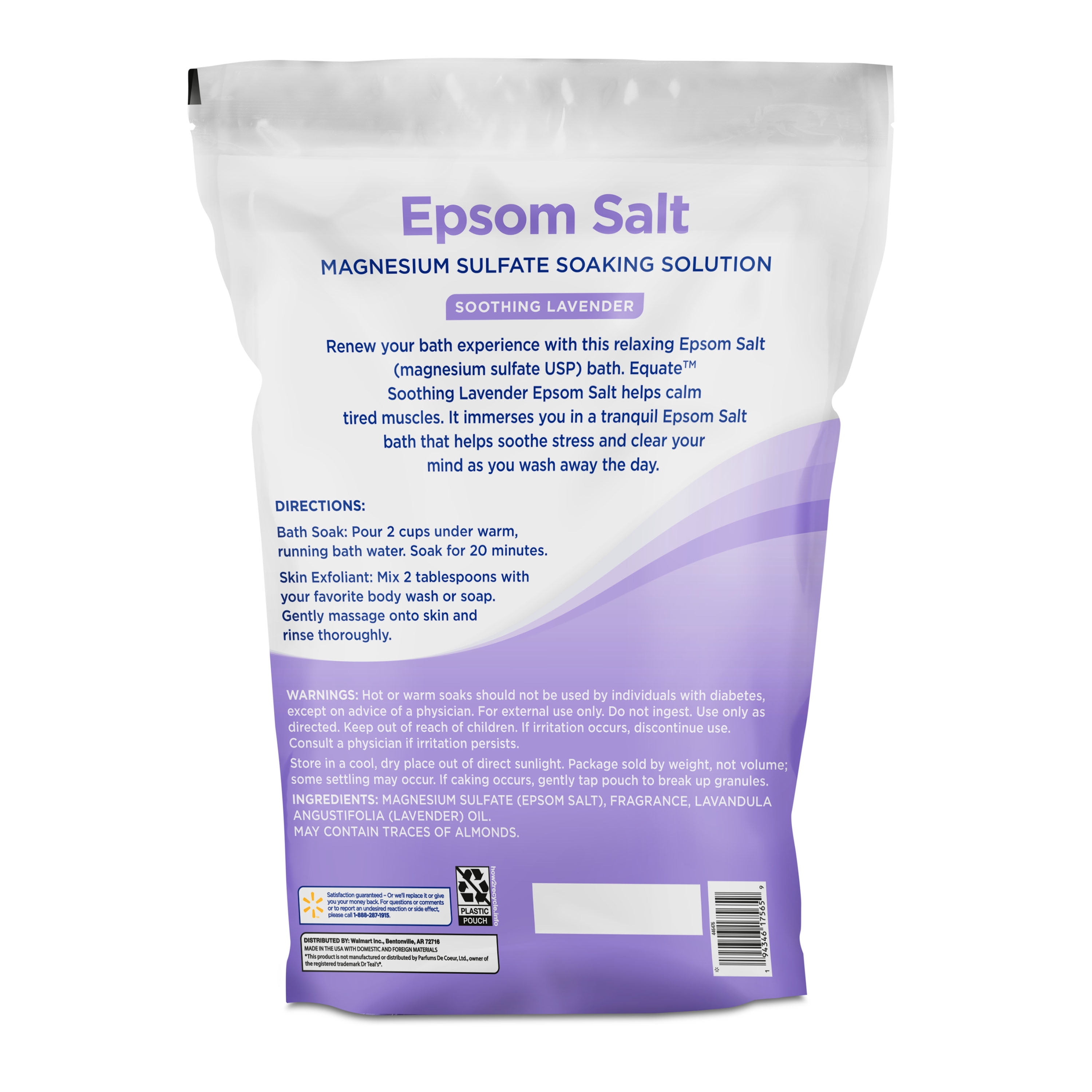 (4 pack) Equate Epsom Salt Soaking Solution, Soothing Lavender, 7 lbs