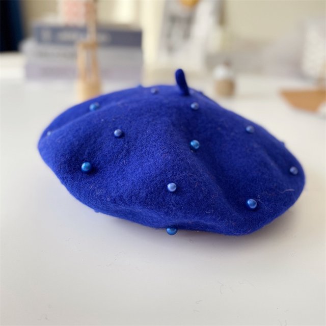 Gorro infantil Otoño e invierno Gorro infantil Boina infantil con perlas Gorro de pintor Boina de lana para niñas