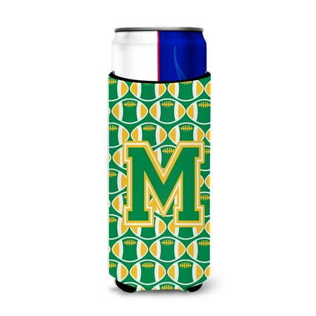 

Carolines Treasures CJ1069-MMUK Letter M Football Green and Gold Ultra Beverage Insulators for slim cans Slim Can