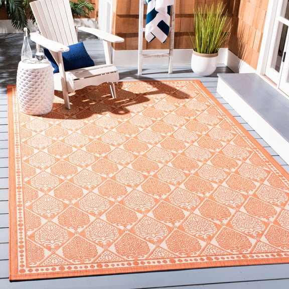 SAFAVIEH Courtyard Barrett Geometric Indoor/Outdoor Area Rug, Rust/Sand, 5'3" x 7'7"
