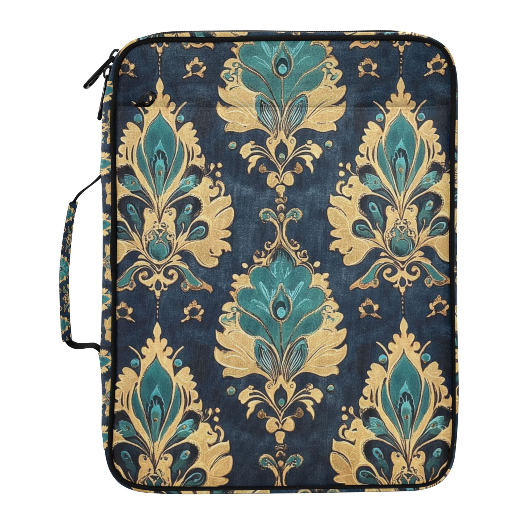FORMRS Accordion File Folder A4 Size 7-Pocket Expanding Document Organizer Bag with 3 Ring Binder, Green Peacock Pattern