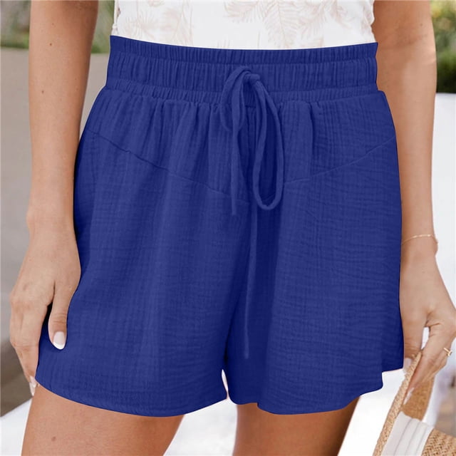 LOVZFMLL Shorts Décontractés Larges Taille Haute à Lacets pour Femmes Bleu P