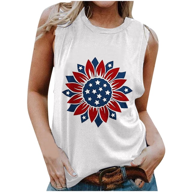 T-shirts de la Fête de l'Indépendance pour Femmes, Col Rond, Manches Courtes, Hauts à Étoiles et Rayures, Blouse d'Été Décontractée et Ample, Tee