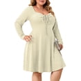 thumbnail image 3 of Vestido Casual de Mujer de Talla Grande con Cuello Cuadrado, Larga y Canalé. Albaricoque XL, 3 of 10