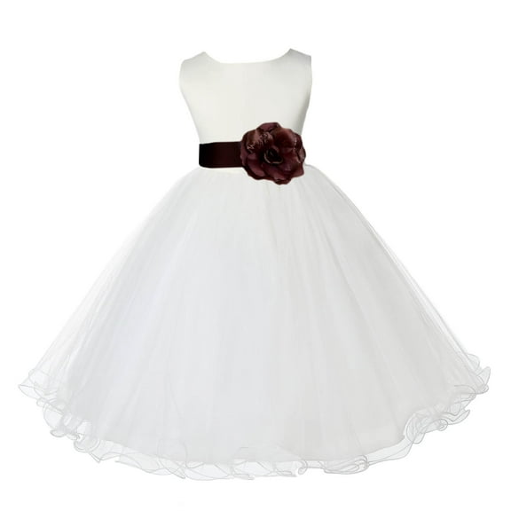 Ekidsbridal Satin Ivory Brown Tulle Rattail Flower Girl Dress for Baptism Wedding Mini Bridal Gown 829T S