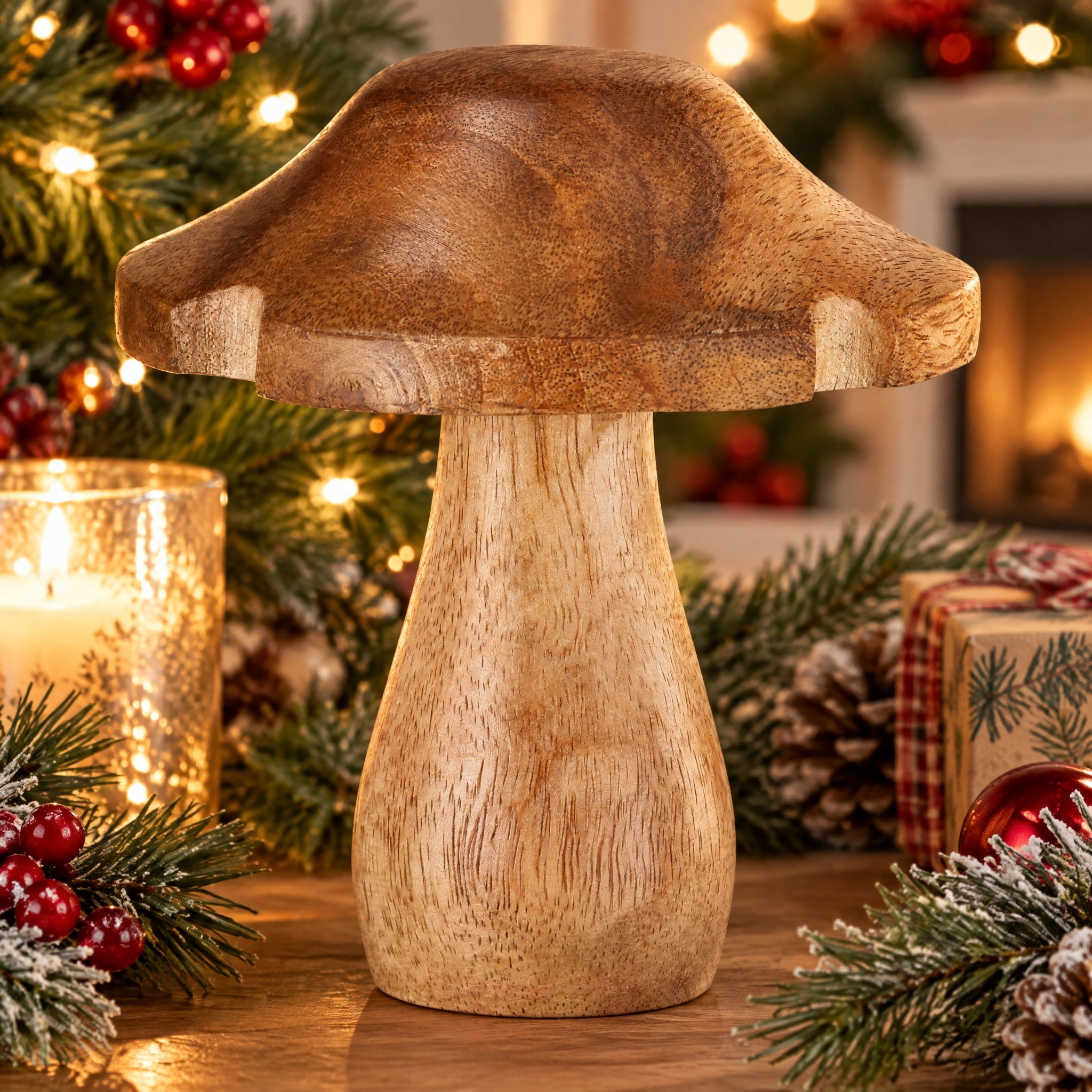 Small Wood Mushroom Christmas Decoration, Brown, 4.5", by Holiday Time
