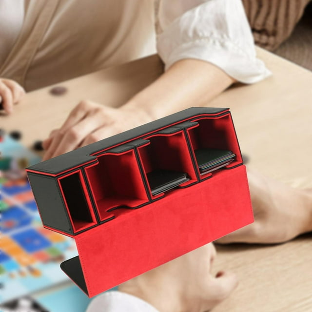 Caja de baraja de cartas de cuero PU, soporte para tarjetas multifuncional, caja de cartas de juego coleccionable negro rojo