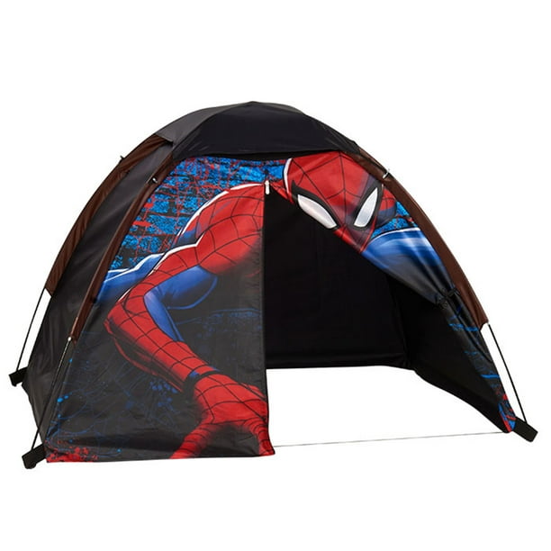 Marvel Spiderman Kids Camp Set - Tent, Backpack, Sleeping Bag And Flashlight - 4 Piece Indoor/Outdoor Spiderman Kids Set