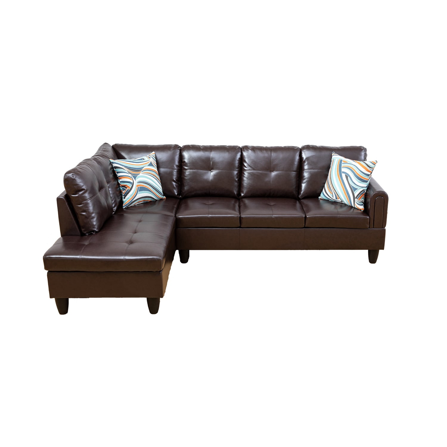Hommoo L Shaped 4-Seat Couch, Faux Leather Sectional Couches and Sofas, Modern Living Room Furniture Sets Sectional Sofa Set, Brown(No Ottoman)