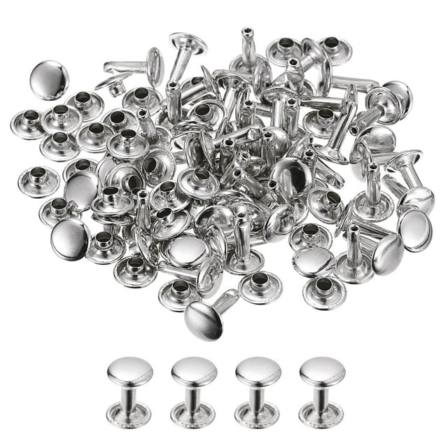 Unique Bargains 100 Sets Leather Rivets 9mm Double Cap Rivets 12mm Height Studs Silver Tone