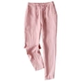 thumbnail image 1 of Pantalón de lino Tanming para mujer, casual de verano, rosa, talla L, con cordón, 1 of 6