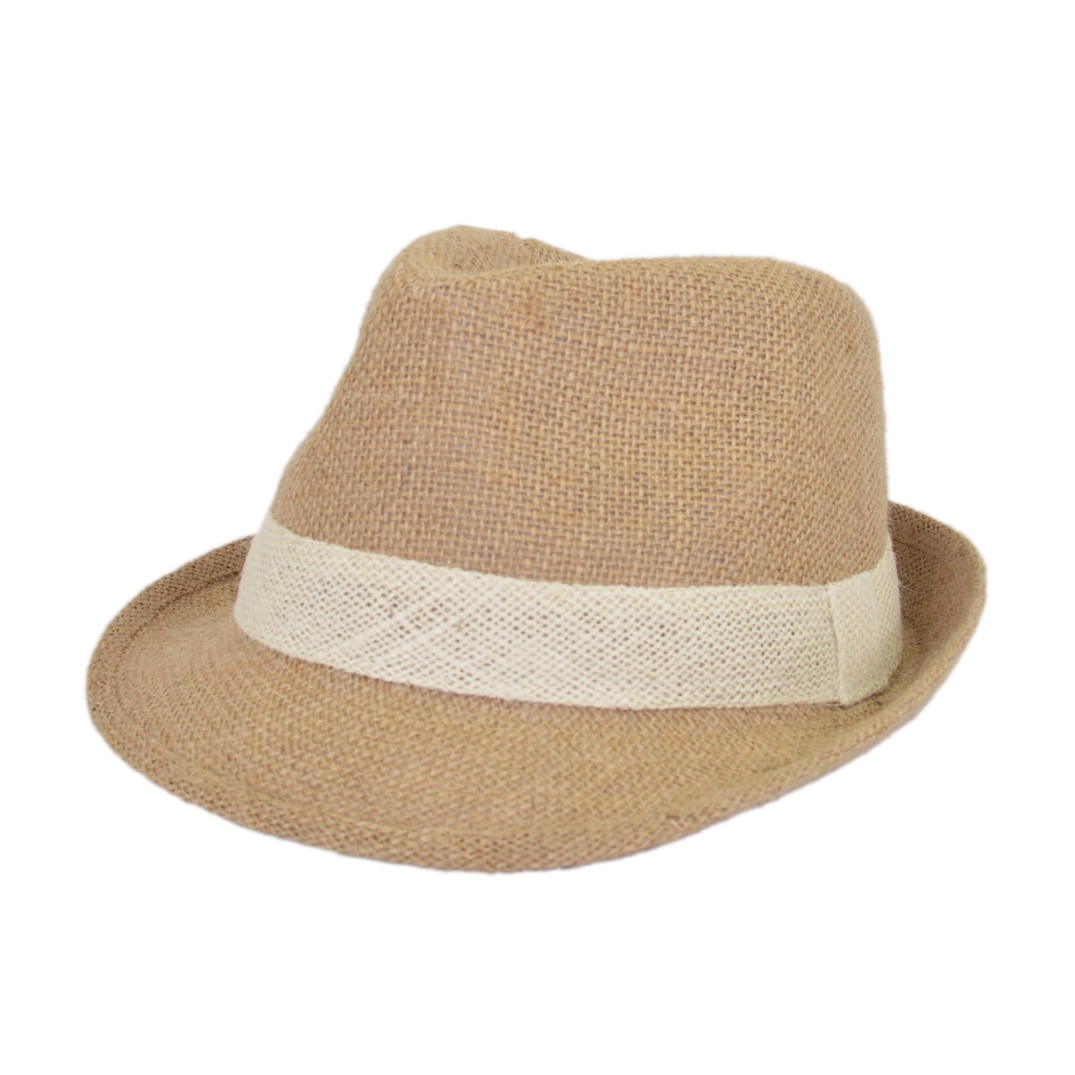 Classic Burlap Style Tan Fedora Straw Hat