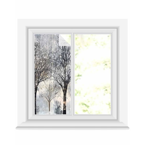 Window Privacy Film Black Grey Forest Stained Glass Window Film Decorative Sun Block Window Cover Vintage Watercolor Tree Tunk Window Clings Static Adhesive Sticker for Bathroom 19.6"x39.3"