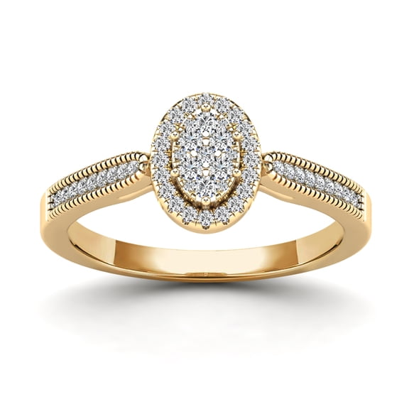 AAAMARK 14K Yellow Gold 1/4ct TDW Diamond Oval Halo Engagement Ring with Milgrain Border on Shank (GH,I1)