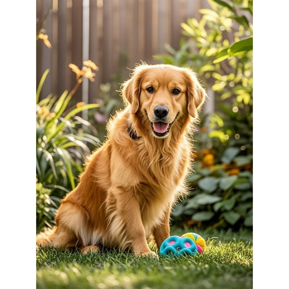 Lcdjbfbf Animal 5D Diamond Art Kit,Golden Retriever Paint by Number Crystal Craft Kits for Beginners,DIY Paint Round Diamonds Paintings Gem Painting for Home Living Room Decor (16X12 Inch)